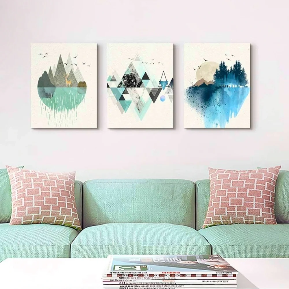 NEW Abstract Geometry Mountain Wall Artworks, 3 Panels, 12x16 inch, 3 Piece Set. - Picture 11 of 11